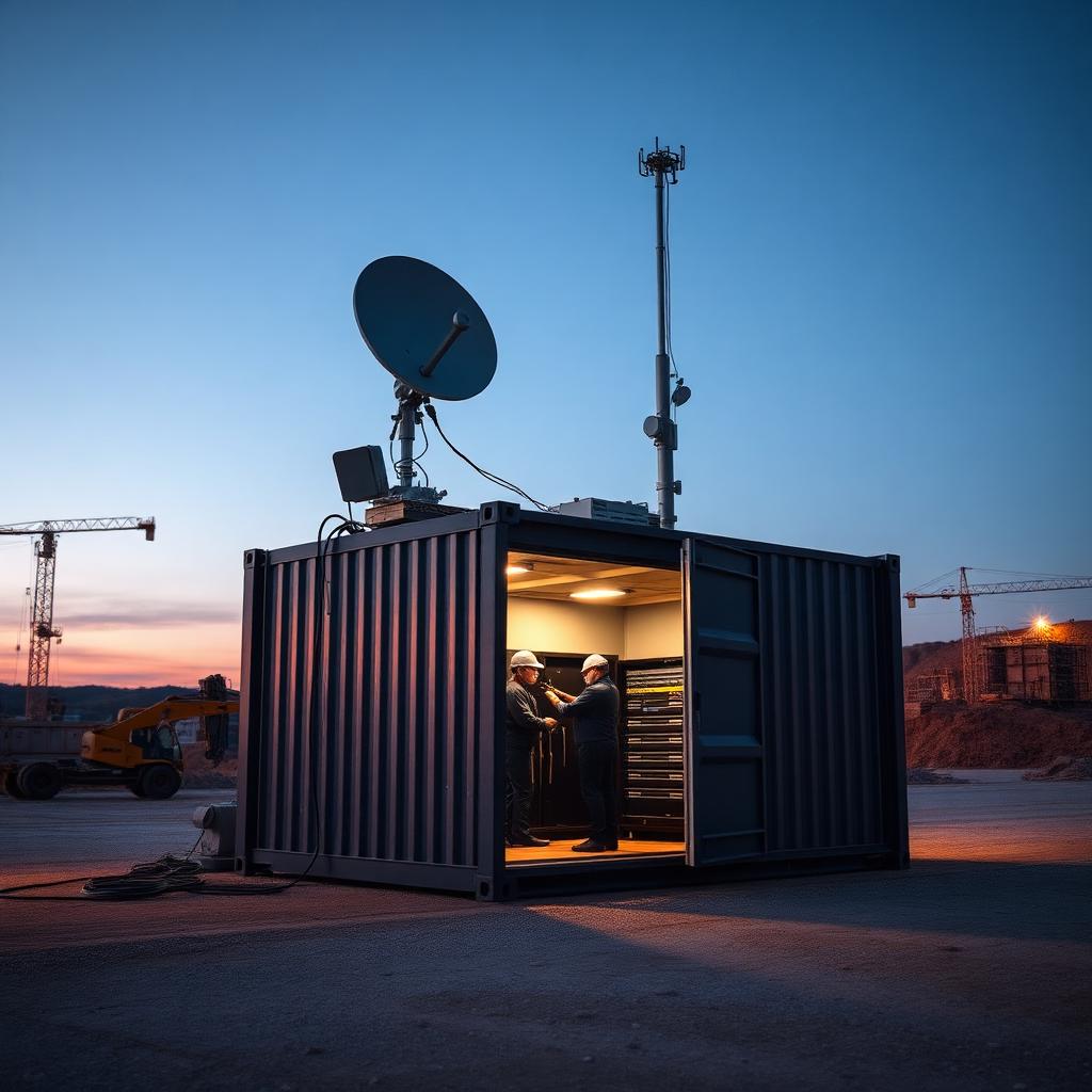 Container site office with satellite, fibre and wireless connectivity