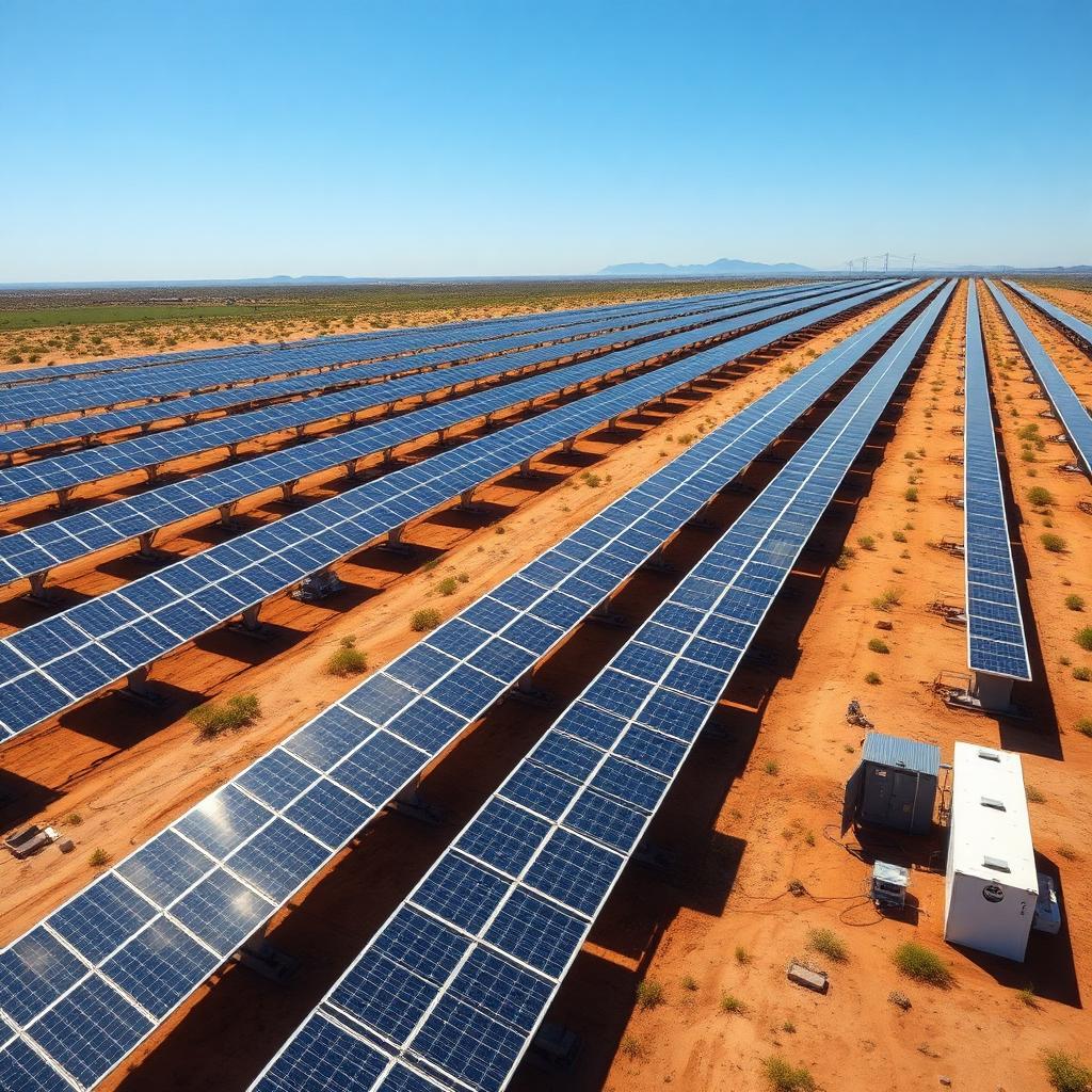 Industrial solar PV farm with battery backup containers