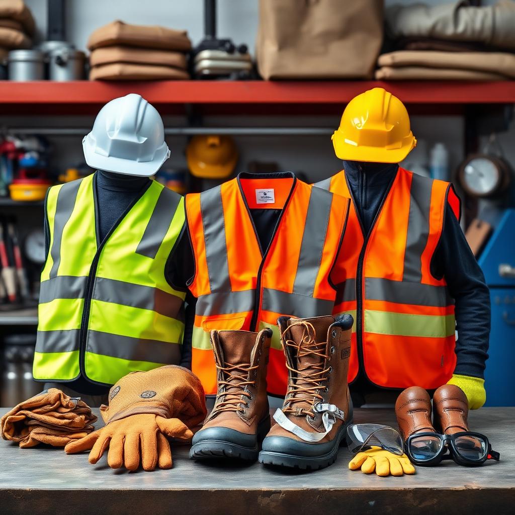 Industrial PPE including hard hats, hi-vis vests, safety boots and gloves
